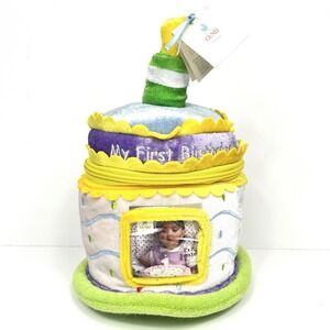 Baby Gund My First Birthday Soft Cake Plush Musical Bear Party Inside Frame New